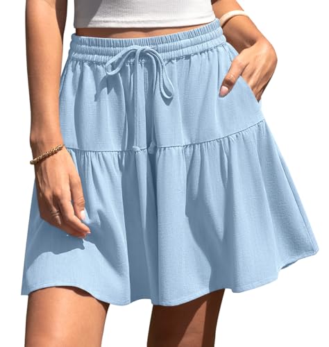 TARSE Womens Linen Wide Leg Skirt Pants Flowy Shorts Skort