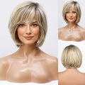 Haircube Short Ombre Blonde Wig with Lace Front, Hand-Tied, Layered Bob w/ Bangs (Blonde Mixed Brown)