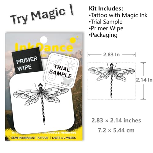 InkDance Dragonfly Semi-Permanent Tattoo - Waterproof, 1-2 Week Wear