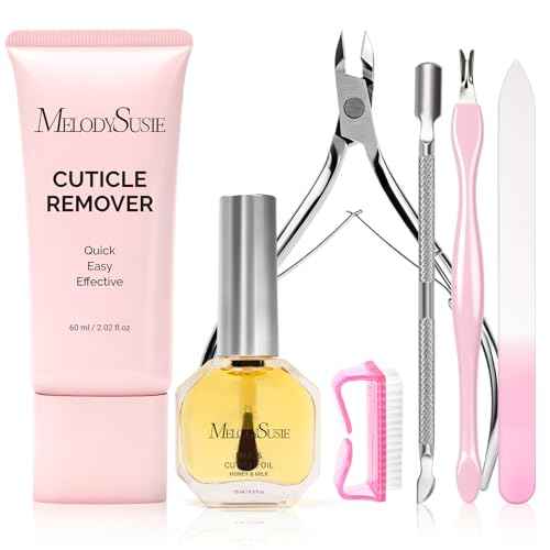 MelodySusie Cuticle Remover Kit,60g Cuticle Remover Cream 15ML Cuticle Oil,Cuticle Nipper Trimmer Pusher, Nail File and Brush for Cuticle Softener & Moisturize Manicure Kit for Nail Care