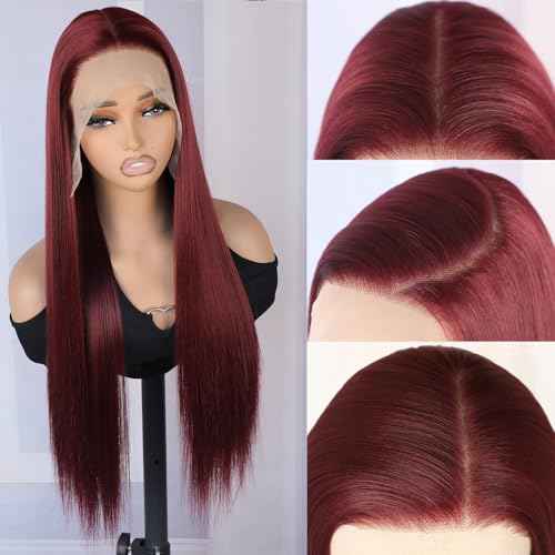 Burgundy Long Straight Synthetic Lace Front Wigs Ready to Wear Glueless Wig Pre Plucked 13x6 Lace Front Wig Straight HD Lace Front Wig 99j For Black Women