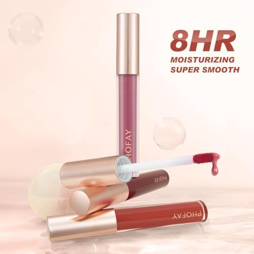 PHOFAY Lip Gloss - Bold Red Shimmer, Moisturizing Vegan
