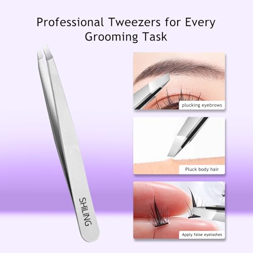 SHILING Ultra-Fine Precision Eyebrow Tweezers - Stainless Steel Slant Tip