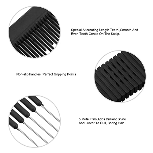 Leinuosen 3-Pack Carbon Teasing Combs with Metal Prongs