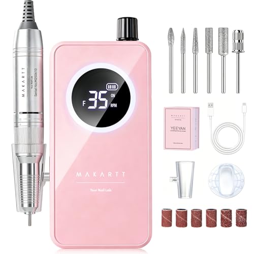 Makartt Pink Cordless Nail Drill for Beginners - Safe, Adjustable RPM, Rechargeable E-File