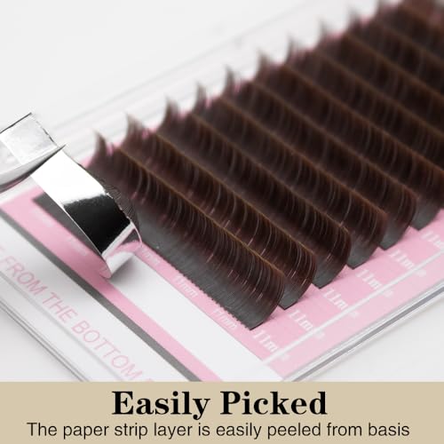 Double Tips Flat Ellipse Eyelash Extensions Supplies 0.20 C curl Mix8-15mm Brown Color Faux Mink Super Soft Split Tips Lash Individual Lashes (0.20C, MIX8-15)