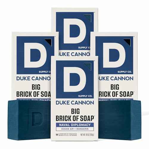 Duke Cannon Naval Diplomacy Big Brick Soap Bar 10 oz - Ocean Air + Mandarin Scent, Triple Milled Long-Lasting Natural Soap, Large Men¡¯s Bar, Supports U.S. Veterans, 4 Pack