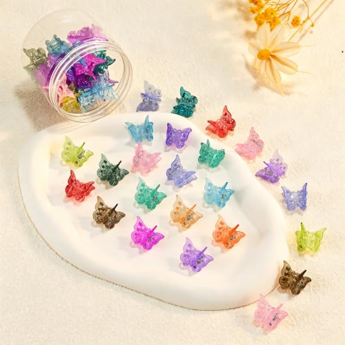 Mini Butterfly Hair Clips, 50 Pcs Glitter Pastel Set