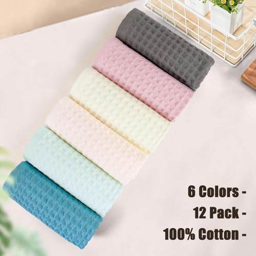 Cleanbear Cotton Waffle Washcloths Set of 12, 13x13"