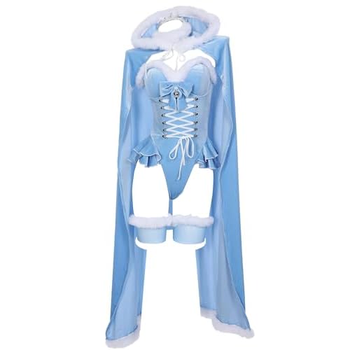 MEOWCOS Women's Bodysuit Queen Cosplay Costume Halloween Christmas Bodysuit Cape Set with Crown Cloak Gloves Socks