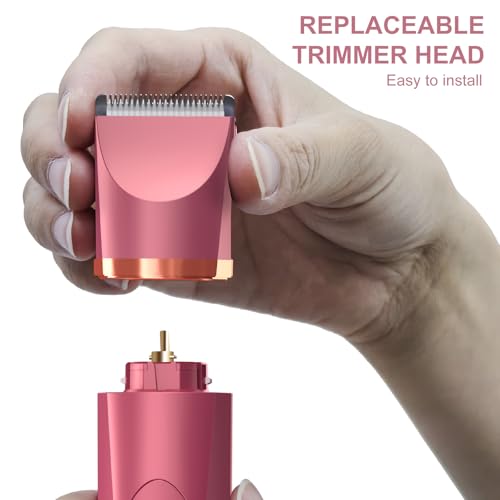 OLOV Electric Body Hair Trimmer - Groin Trimmer for Men - Bikini Trimmer Women - Wet/Dry Shaver Groomer, Replaceable Ceramic Blade Heads, USB Recharge Dock, Waterproof Hygiene Razor, Red
