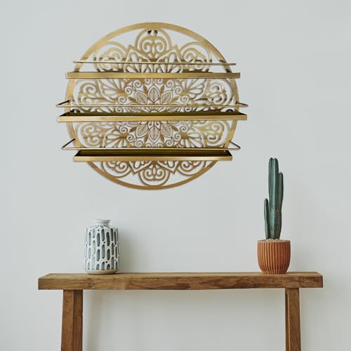 Mandala Shape Shelves, Essential Oil & Nail Polish Organizer - Display Holder Storage Shelf Spice Rack - Black or Gold - Wall Mounted Round Oil Bottle Storage, Cosmetics Display Rack (Gold)