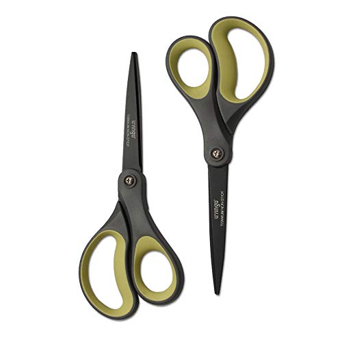 LIVINGO Sharp Scissors All Purpose - 2 Pack 8 Inch Titanium Coated Non Stick Steel Shears Heavy Duty for Office Home School Sewing Crafting Cutting Paper Fabric, Comfortable Grip (Gray & Green)