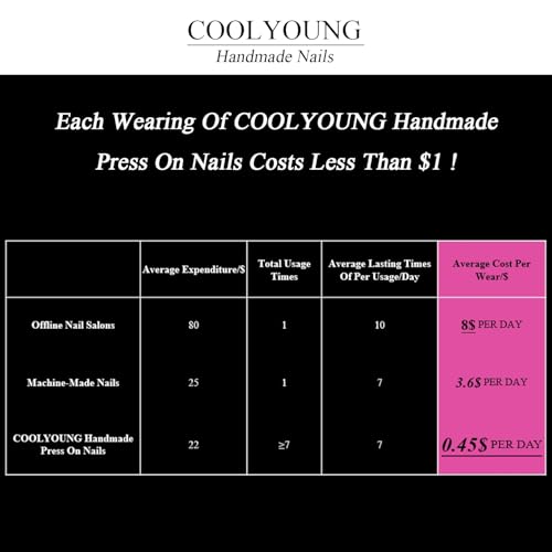 COOLYOUNG French Tip Nails, Cat Eye Press On Nails, 'Lonely Warrior', Square Nail Tips,10 Pieces Black Press On Nails with 1 Gift Box,1 Storage Bag and Gel Nail Kit (S)