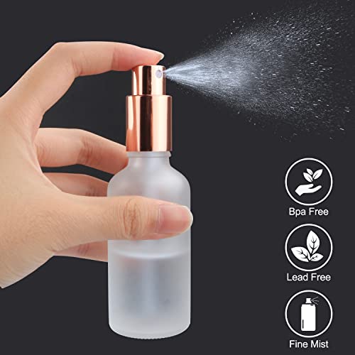 12 Pack,2 Oz Frosted Fine Mist Atomizer,Empty Glass Spray Bottles With Rose-Golden Pump Cap,Protable Travel Liquid Holder Containers for Perfume,Essential Oils-Stickers,Pipette&Funnel Included