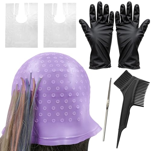Silicone Hair Highlighting Cap Kit with Crochet Hook & Brush