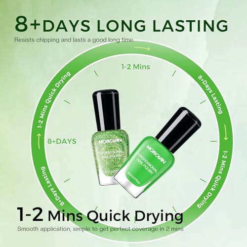Morovan Green Nail Polish Set - Quick-Dry Glitter Shades for Summer