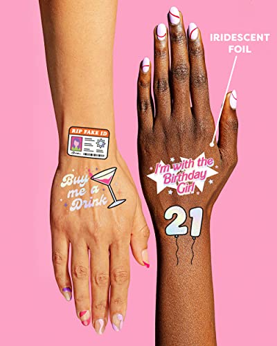 21st Birthday Party Temporary Tattoos - 48 Metallic Tats