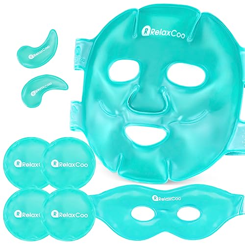 RelaxCoo Ice Face Eye Mask for Dark Circles and Puffiness Cold Warm Compress, Gel Cold Cooling Face Mask Package for Women and Men, Migraines, Headache, Stress and Relaxation