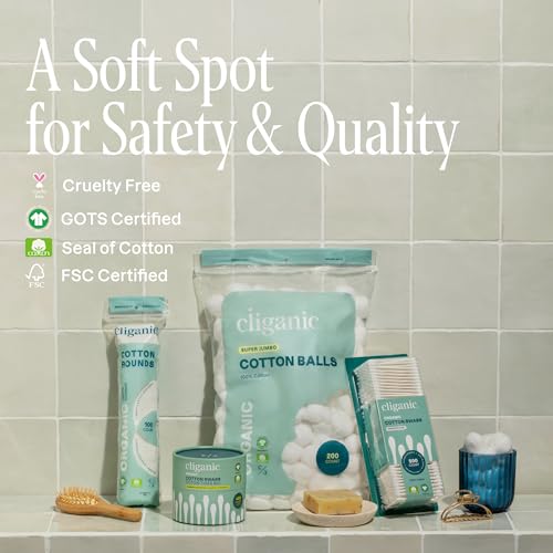 Cliganic Organic Bamboo Cotton Swabs - 200 Count, Hypoallergenic