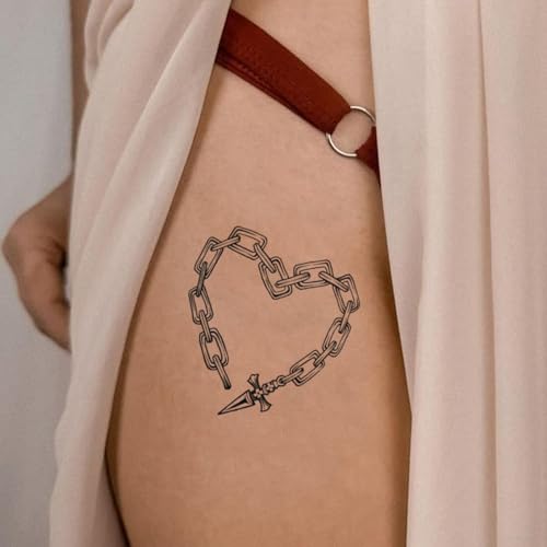 Semi Permanent Tattoo for Women, 2 Sheets Realistic Sexy Temporary Tattoos for adult, Lasts 2 Weeks Waterproof and Non-Reflective Tattoos (Sexy Chain Heart & Lace Bat Tattoo)