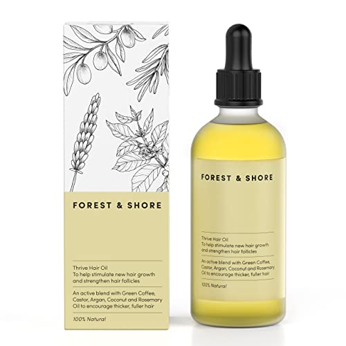 Forest & Shore Thrive Hair Growth Oil - Natural Hair Serum for Damaged Hair, Caffeine, Biotin & Argan, 100ml