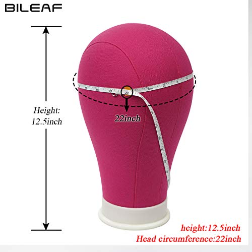 Bileaf 22 Inch Canvas Block Head Mannequin Wig Head With Stand Pink Styling Mannequin Block Head Set Display Mannequin Head with Mount Holes(Rosy Head)