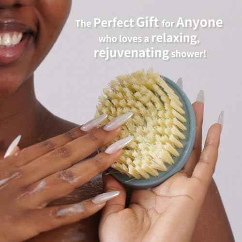 Body Scrubber 2 Pack, BEAUTAIL Gentle Exfoliating Shower Bath Brush, Soft Bristle Brushes for Sensitive Skin Women Men, Non-Slip Hand-Clip, Durable and Long Lasting (Blue+Gray)