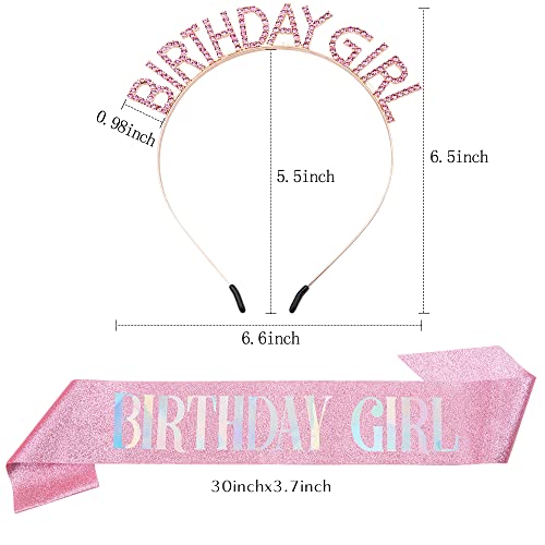 Pink Birthday Girl Sash & Tiara Set with Rhinestones