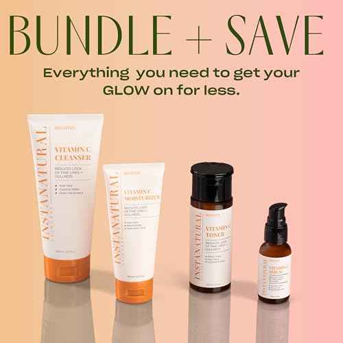 InstaNatural Vitamin C Four Step Skin Care Set with Face Wash, Toner, Serum & Moisturizer | All Natural Brightening & Hydrating Routine with Botanical Extracts ? 1.68 Fl Oz (Pack of 4)