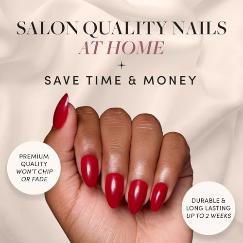 Glamnetic Press-On Nails Bundle - Classic Red & Berry Maroon | Opaque Timeless Red Almond False Nails | Dark Red Round Fake Nails | Reusable, Salon-Quality Nail Kits