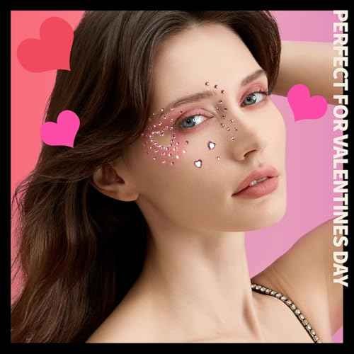 YGDZ Face Gems 5 Sheets Hair Gems, Self Adhesive Face Jewels Stickers, Heart Festival Face Gems Stick on, Rhinestone stickers for Face, Eye, Makeup, Rave Accessories for Kids, Women