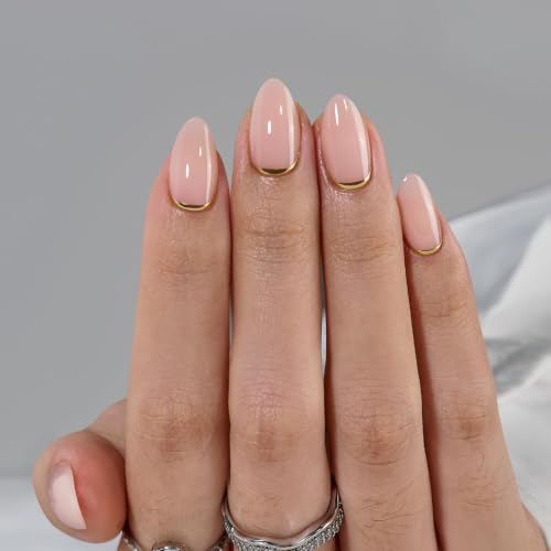 BTArtbox Press On Nails Gold Foil Almond 32Ct Gel