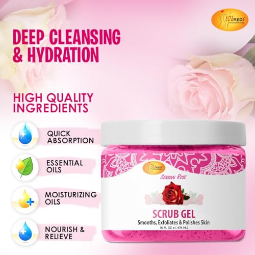 SPA REDI ? Exfoliating Scrub Pumice Gel, Sensual Rose, 16 oz - Manicure, Pedicure and Body Exfoliator Infused with Hyaluronic Acid, Amino Acids, Panthenol and Comfrey Extract