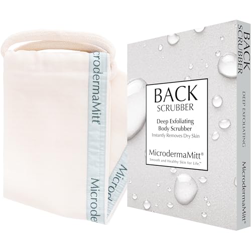 MicrodermaMitt Deep Exfoliating Back Scrubber for Bath & Shower - Dead & Dry Skin Remover - Double-Sided Exfoliator - Body Wash Cloth for Men & Women