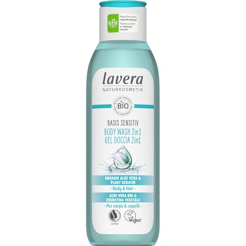 lavera basis sensitiv care shower 2in1 - gentle cleansing for skin & hair with aloe vera & plant keratin - pH-neutral - PETA certified - vegan - natural cosmetics - 8.45 fl.oz.