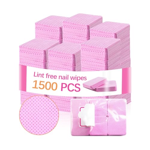 1500 Pcs Pink Lint Free Nail Wipes for Gel Polish Remover & Glue Cleaning