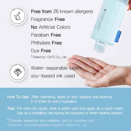 Nightingale Ecto-Hyaluronic Toner with 8 Layer Hyaluronic Acid, Ectoin, Hydrating for Dry Skin, Korean Toner, Alcohol Free, Fragrance Free, Hypoallergenic, Cruelty Free, Vegan, Korean Skin Care