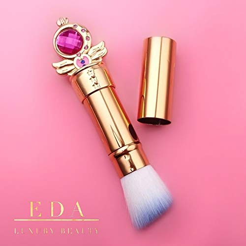 Angled Retractable Makeup Brush With Cover - Liquid, Cream, Powder, Foundation, Blush, Bronzer - Premium Bristles Contouring & Blending Skin, Portable Vegan Face Kabuki Brush, Royal Diamond