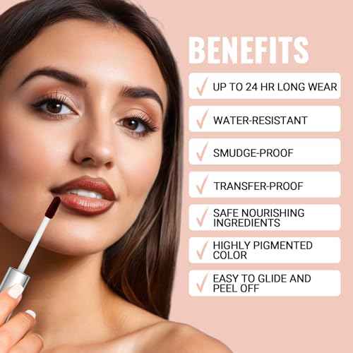 iMethod Lip Stain - Lip Liner Stain, Long Lasting Lip Stain Peel Off, Waterproof Stay On All Day, Transfer-Proof, Highly Pigmented, Natural Color, Coffee