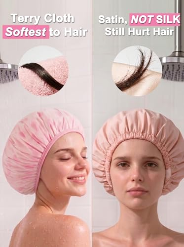 Auban Shower Cap for Women, Waterproof Terry Cloth Lined