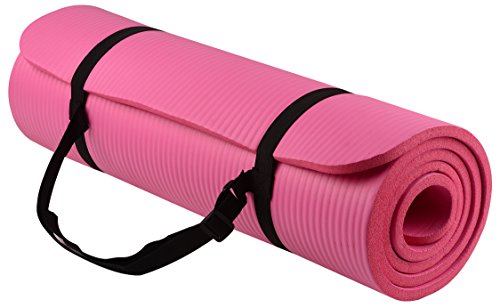 Signature Fitness All Purpose 1/2-Inch Extra Thick High Density Anti-Tear Exercise Yoga Mat with Carrying Strap and Yoga Blocks, Pink