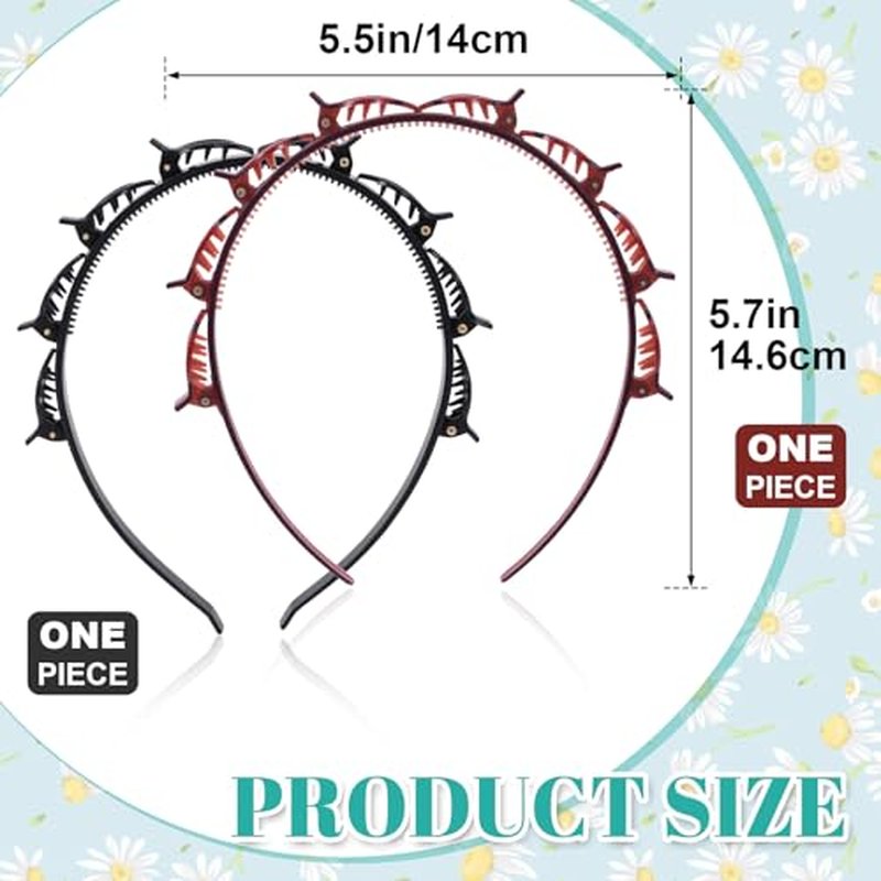 2pc Double Layer Clip Headband Set - Black & Brown