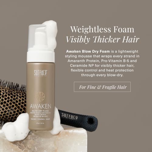SURFACE Thickening Blow Dry Foam for Fine & Fragile Hair 5oz - Heat Protectant & Volumizer