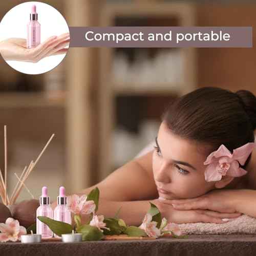 CycleMore 12 Pack (30 ml) 1 oz Pink Glass Boston Bottles with Glass Scale Eye Droppers, Glass Cosmetic Droppers for Beauty, Essential Oils, Makeup & More Liquids Ideal for Mom or Friends