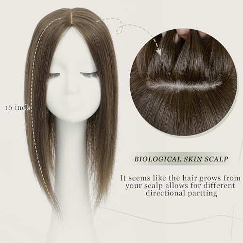 Aimeolyn Human Hair Topper 16" Large Base for Thinning Hair