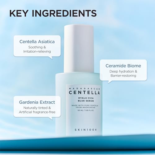 SKIN1004 Hyalu-Cica Blue Serum 1.69fl.oz, 50ml, Hydrating Face Serum with 5 Hyaluronic Acids & Madagascar Centella Asiatica, Korean Facial Ampoule for Deep & Long-lasging Moisture, Korean Skin Care