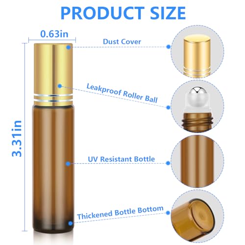 Glass Essential Oil Roller Bottles Set - 4 Pack, 10ml Portable Aromatherapy Containers