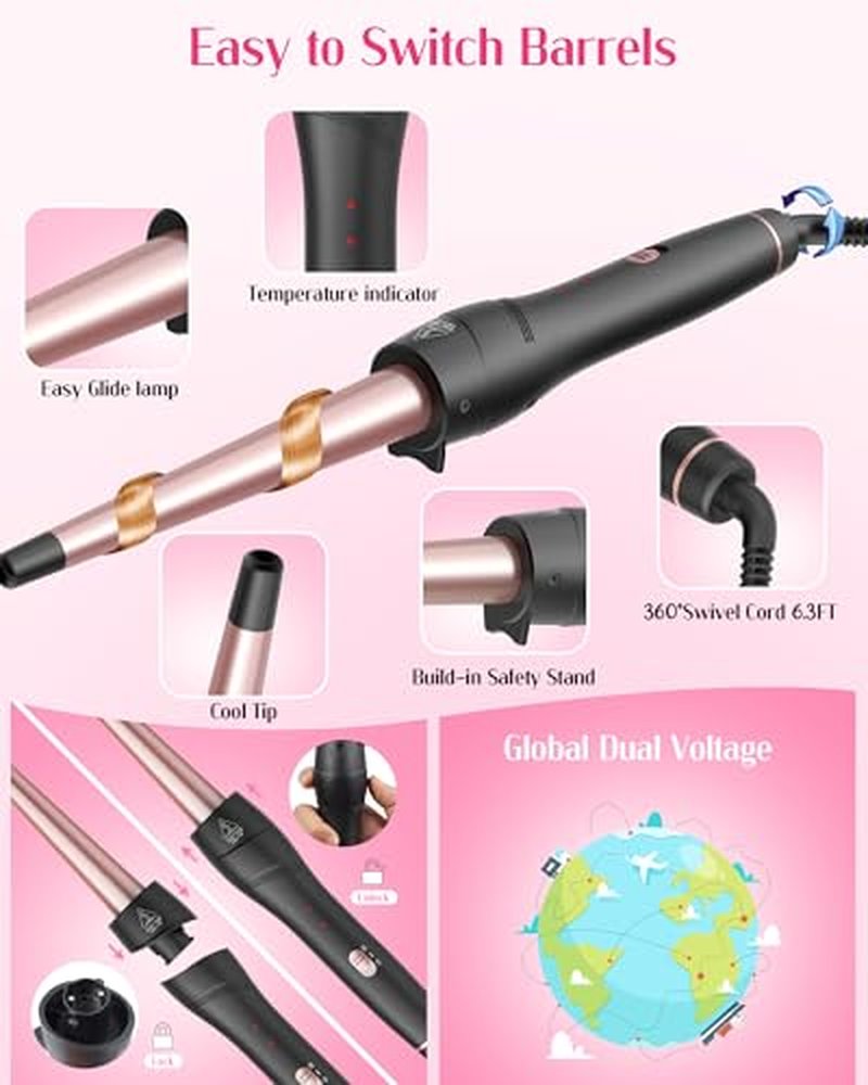 5-in-1 Curling Iron Set with Interchangeable Wands & Brush