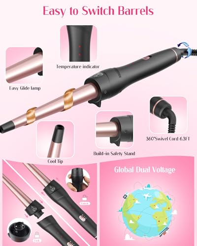 5-in-1 Curling Iron Set with Interchangeable Wands & Brush